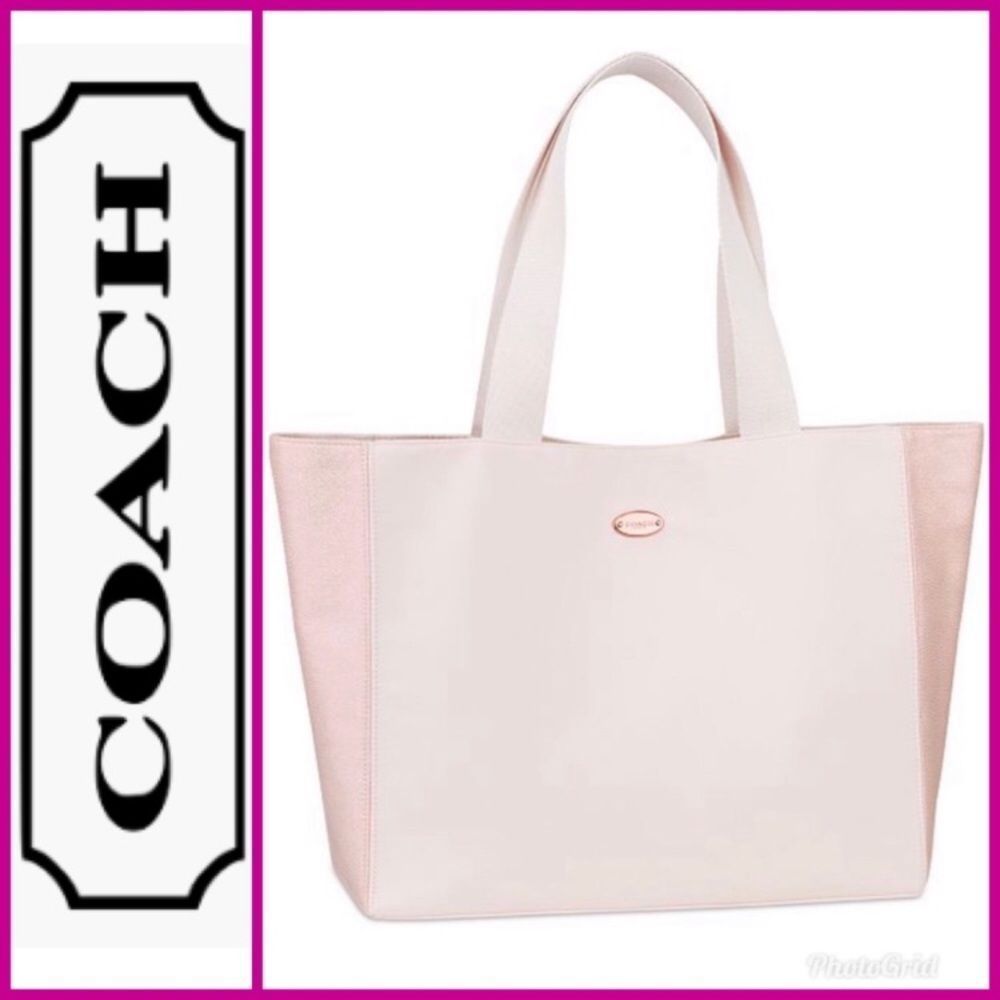 Coach Tote Large Shoulder Bag Pink Shimmer Purse Beach Shopper Travel Weekender